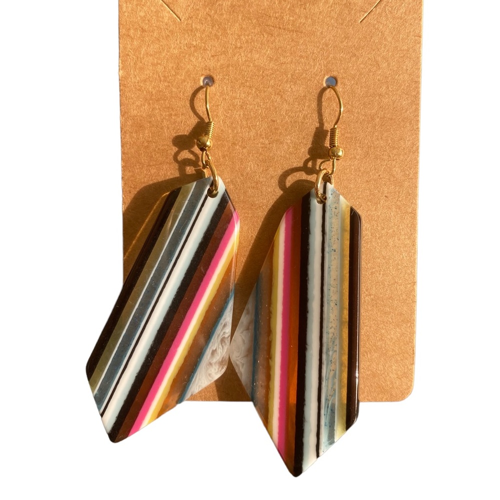 Striped Multicolor Synthetic Stone Abstract Earrings
